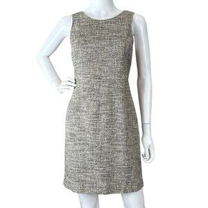 Theory Tweed Boucle Knit Career Cocktail Dress Taupe Beige Gray Ivory Size 8